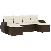 vidaXL 6-delige Loungeset met kussens poly rattan bruin