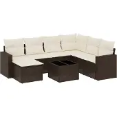 vidaXL 8-delige Loungeset met kussens poly rattan bruin