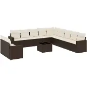 vidaXL 12-delige Loungeset met kussens poly rattan bruin