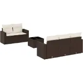 vidaXL 6-delige Loungeset met kussens poly rattan bruin