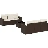 vidaXL 7-delige Loungeset met kussens poly rattan bruin