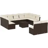 vidaXL 12-delige Loungeset met kussens poly rattan bruin