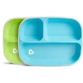 Munchkin Anti-Slip Borden Met 3 Vakken - Splash - Vaatwasser- en Magnetronbestendig - Per 2 Stuks - Kinderbordjes - Groen/Blauw