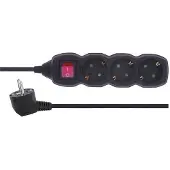 Emos Stopcontactstrip, 3 voudig, met kinderbeveiliging en schakelaar, 1,5 meter, zwart
