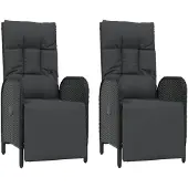 vidaXL Tuinstoelen 2 st verstelbaar met kussens poly rattan zwart