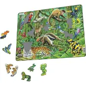 Larsen Zuid-Amerikaans regenwoud – Puzzel – Dieren – Regenwoud – Educatieve legpuzzel voor kinderen – 70 stukjes – Gemaakt in Noorwegen – Extra dikke 2,5 mm stukjes – Tray met vaste rand