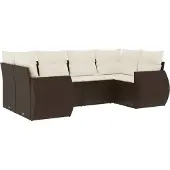 vidaXL 6-delige Loungeset met kussens poly rattan bruin