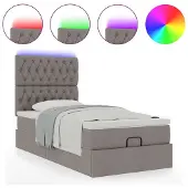 vidaXL Bed poef met matras en LED's 90x200 cm stof taupe