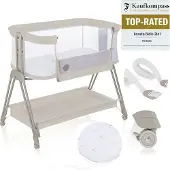 Lionelo Luna – 2-in-1 Babybedje & Co-Sleeper – Geboorte tot 9 kg – 7 Hoogtestanden – Kantelbaar Matras – Mesh Zijkanten – Wielen met Blokkade – Wasbare Hoes – Inclusief Opbergmand