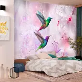 Karo-art Fotobehang - Kleurrijke Kolibries op Lila achtergrond