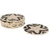 Jline Set van 6 onderzetters rond ster maisschil naturel/zwart