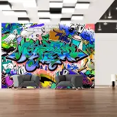 Karo-art Fotobehang - Graffiti: Chaos in Blauw