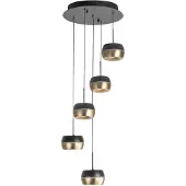 Highlight 5 Lichts Hanglamp Nova Rond Zwart Met Goud