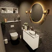 Mondiaz Fowy toiletmeubel 80cm talc met witte waskom rechts en kraangat