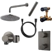 Boss & Wessing Regendouche Cemal | Rechthoek | Muuruitloop | Gunmetal PVD Coating | Inbouw | Incl.Inbouwdelen
