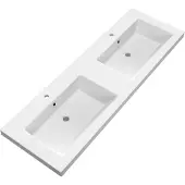 Brauer Solar Medium wastafel 140x46x5cm - 2 wasbakken - 2 kraangaten - mineraalmarmer - mat wit WT-SOM1402MW