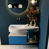 Mondiaz RIVA 100cm badmeubel onderkast / planchet kleur Jeans met 1 lade. Wastafel DULCET links 0 kraangaten kleur Linen.