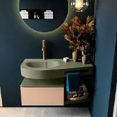 Mondiaz Riva badmeubel 100cm Rosee met 1 lade en wastafel links 1 kraangat Army