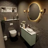 Mondiaz Fowy toiletmeubel 80cm army met witte waskom rechts zonder kraangat