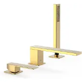 Tres Badrandkraan slim exclusive met handdoucheset rechte uitloop 18 cm goud