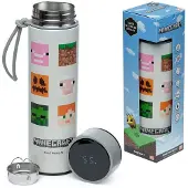 Puckator Minecraft Thema RVS Warm & Koud Thermosfles - 450ml met Digitale Thermometer