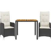 vidaXL 3-delige tuin-bistroset met kussens, zwart, polyrotan