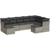 vidaXL 9-delige Loungeset met kussens poly rattan lichtgrijs