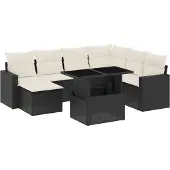 vidaXL 8-delige tuinmeubelset met kussens, zwart, polyrotan