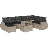 vidaXL 9-delige Loungeset met kussens poly rattan lichtgrijs