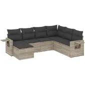 vidaXL 7-delige tuinmeubelset met kussens, lichtgrijs, polyrotan