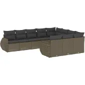 vidaXL - 10-delige - Loungeset - met - kussens - poly - rattan - lichtgrijs
