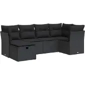 vidaXL 6-delige tuinmeubelset met kussens, zwart, polyrotan