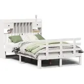 vidaXL Bed met boekenkast zonder matras grenenhout wit 135x190 cm