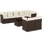 vidaXL 9-delige Loungeset met kussens poly rattan bruin