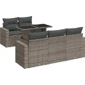 vidaXL 6-delige Loungeset met kussens poly rattan grijs