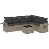 vidaXL 7-delige tuinmeubelset met kussens, lichtgrijs, polyrotan