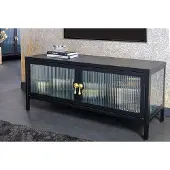 Invicta Moderne TV Lowboard AMSTERDAM 90cm Zwart Goud Dammen Glas Metalen Vitrinekast - 43536