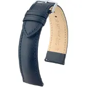Hirsch Kent Horlogebandje - Italiaans kalfsleer, 20 mm Breedte bevestiging, blauw - glanzend zilver Sluit, past op Garmin, Samsung Galaxy Watch, Polar Ignite, Huawei Watch