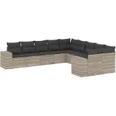 vidaXL 10-delige Loungeset met kussens poly rattan lichtgrijs