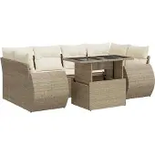 vidaXL 7-delige tuinmeubelset met kussens, beige, van polyrotan