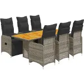 vidaXL 7-delige Bistroset met kussens poly rattan grijs