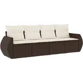 vidaXL 4-delige Loungeset met kussens poly rattan bruin