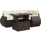 vidaXL 5-delige Loungeset met kussens poly rattan bruin