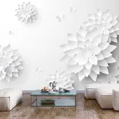 Karo-art Fotobehang - Oriëntaalse witte bloemen