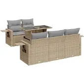 vidaXL 6-delige Loungeset met kussens poly rattan beige
