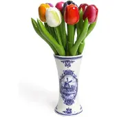 Nijhuis delftsblauw vaasje met 9 kleine houten tulpen