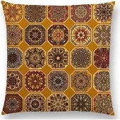 Cusco Mandala kussenhoes Yellow Blocks – DUBBELZIJDIG BEDRUKT - Soft Touch – 45x45 cm
