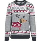Urban Classics Christmas jumper - Ladies Sausage Dog Christmas Sweater - L tot 5XL - voor Vrouwen - groen-wit-rood | Maat 5XL