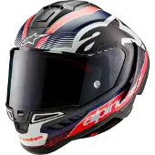 Alpinestars Supertech R10 Team Zwart Carbon Fluo Rood Donkerblauw Mat Integraalhelm Maat XS
