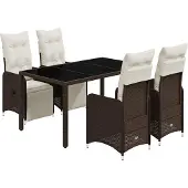 vidaXL 5-delige Bistroset met kussens poly rattan bruin